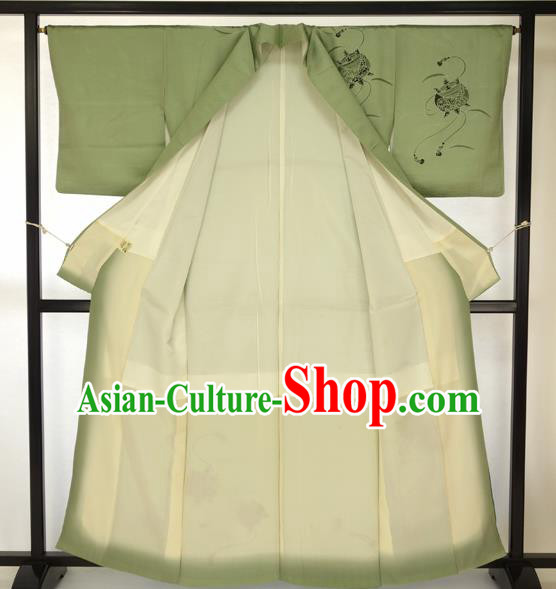 Japanese Ancient Green Kimono Male Formal Costume Traditional Hakama Apparel Yukata for Men