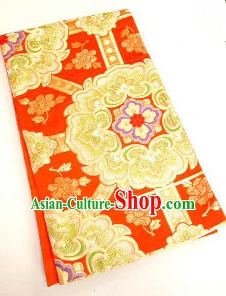 Traditional Japanese Ancient Kimonos Embroidered Red Brocade Belts Yukata Waistband for Women