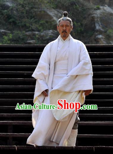 Chinese Ancient Spring and Autumn Period Military Counsellor Hanfu Costume for Men