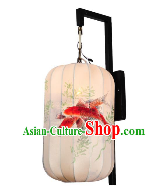 Handmade Traditional Chinese Lantern Wall Lamp Hand Painting Fish Lantern