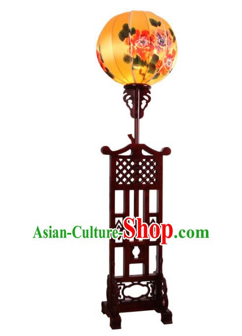 Handmade Traditional Chinese Lantern Floor Lamp Hand Painting Peony Lantern