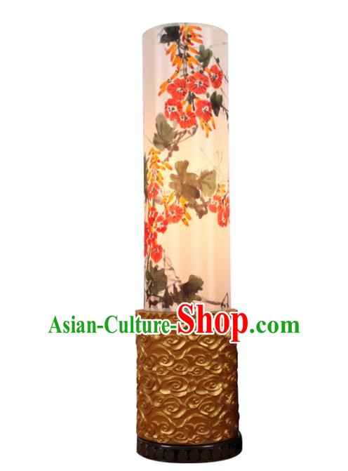 Handmade Traditional Chinese Lantern Floor Lamp Hand Painting Petunia Lantern