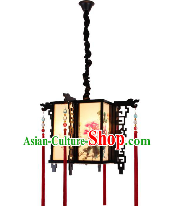 Traditional Chinese Ancient Palace Lantern Printing Peony Ceiling Lanterns Hanging Lanern