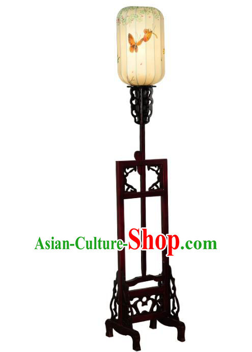 Handmade Traditional Chinese Lantern Floor Lamp Printing Butterfly Palace Lantern