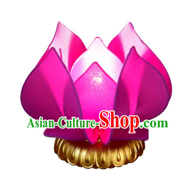 Handmade Traditional Chinese Lantern Rosy Lotus Desk Lamp Palace Lantern Buddha Lantern