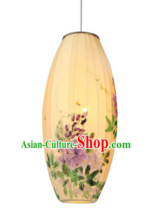Traditional Chinese Ancient Palace Lantern Hand Painting Purple Flowers Ceiling Lanterns Hanging Lanern