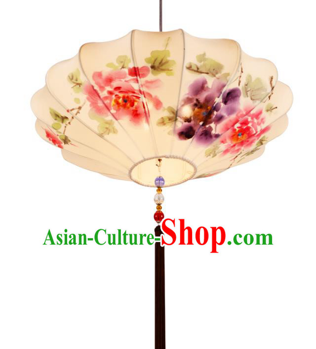 Traditional Chinese Ancient Palace Lantern Painting Peony Lotus Ceiling Lanterns Hanging Lanern