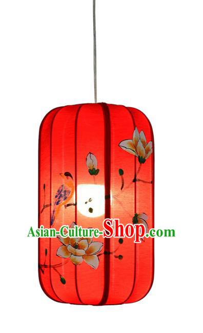 Traditional Chinese Ancient Palace Lantern Red Ceiling Lamp Hand Painting Magnolia Lanern