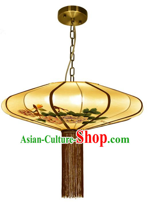 Traditional Chinese Palace Lantern Painting Peony Ceiling Lamp Ancient Lanern