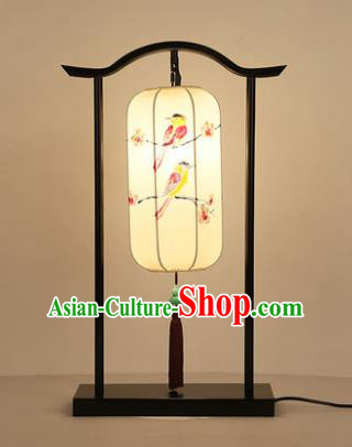 Traditional Asian Chinese Lantern China Style Printing Birds Lamp Electric Palace Desk Lantern