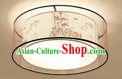 Chinese Traditional Handmade Printing Bamboo Round Lantern Classical Lamp Ancient Palace Ceiling Lanern