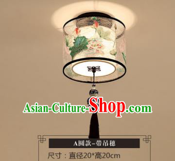 Traditional Chinese Handmade Lantern Classical Tassel Ceiling Lamp Ancient Painting Lotus Lanern