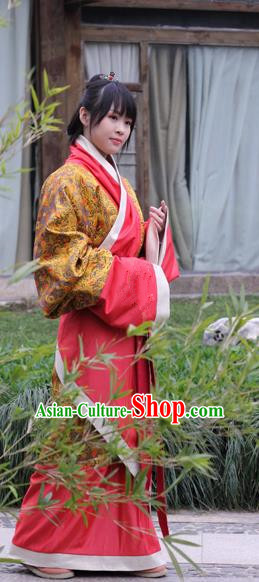 Chinese Traditional Han Dynasty Palace Lady Costume Ancient Hanfu Curving-front Robe for Women