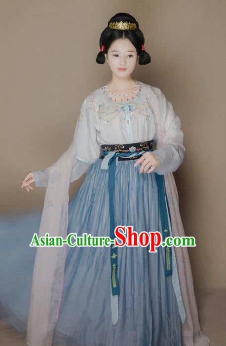 Traditional Chinese Tang Dynasty Princess Costume Ancient Embroidered Hanfu Dress for Women