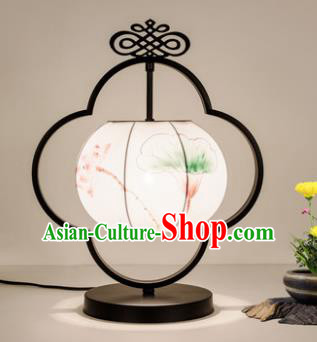 Traditional Asian Chinese Lantern China Ancient Painting Lotus Desk Lamp Palace Lantern