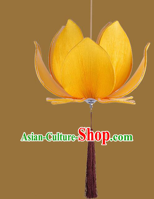 Asian China Traditional Handmade Lantern Temple Yellow Lotus Lamp Ceiling Lamp Ancient Palace Lanern