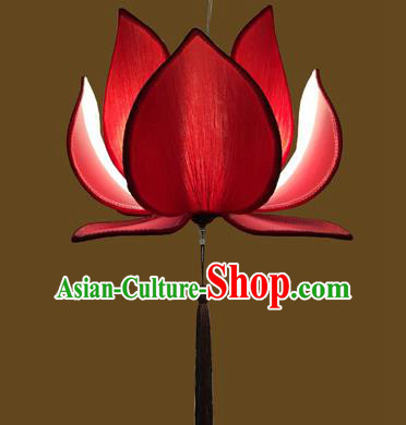 Asian China Traditional Handmade Lantern Temple Red Lotus Lamp Ceiling Lamp Ancient Palace Lanern