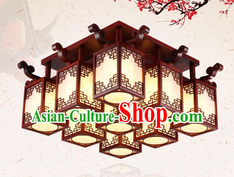 China Traditional Handmade Wood Lantern Nine-pieces Palace Lanterns Ceiling Lamp Ancient Lanern