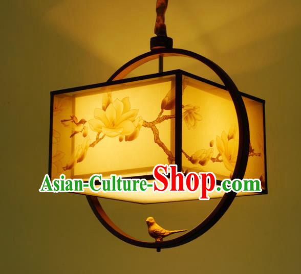 Traditional China Handmade Lantern Ancient Printing Birds Magnolia Hanging Lanterns Palace Ceiling Lamp