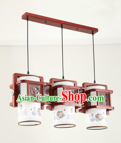 China Traditional Handmade Ancient Orchid Hanging Three-pieces Lantern Palace Lanterns Ceiling Lamp