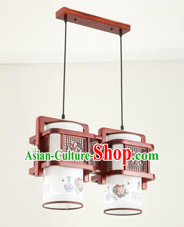 China Traditional Handmade Ancient Orchid Hanging Two-pieces Lantern Palace Lanterns Ceiling Lamp