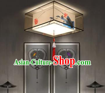 Traditional China Handmade Lantern Ancient Printing Lotus Hanging Lanterns Palace Ceiling Lamp