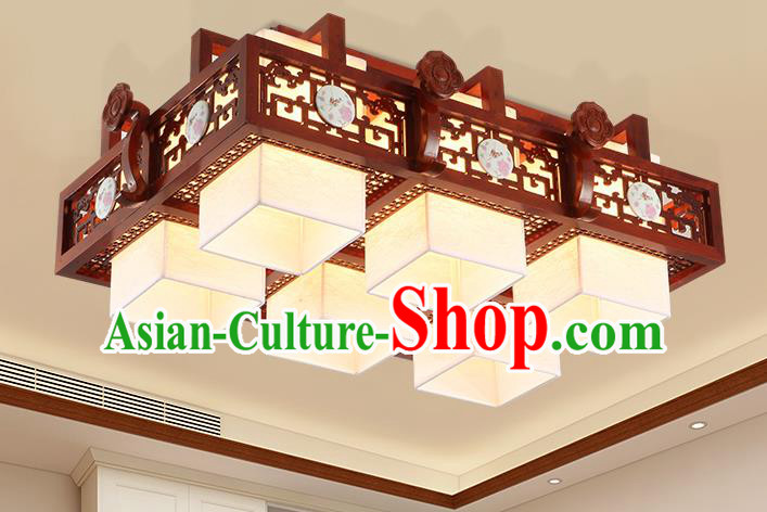 China Traditional Handmade Lantern Ancient Six-pieces Wood Lanterns Palace Ceiling Lamp