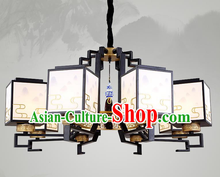 Traditional China Handmade Lantern Ancient Eight-Lights Hanging Lanterns Palace Ceiling Lamp