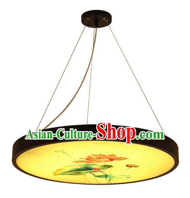 Traditional China Handmade Lantern Ancient Ink Painting Lotus Hanging Lanterns Palace Ceiling Lamp