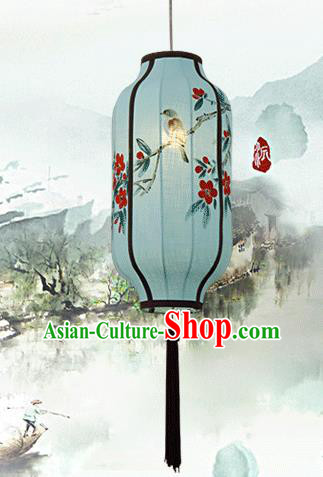 Traditional China Handmade Blue Lantern Ancient Ink Painting Flowers Hanging Lanterns Palace Ceiling Lamp