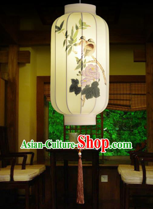 Traditional China Handmade Lantern Ancient Ink Painting Birds Hanging Lanterns Palace Ceiling Lamp