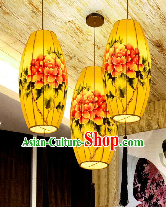 Traditional China Handmade Printing Peony Lantern Ancient New Year Hanging Lanterns Palace Ceiling Lamp