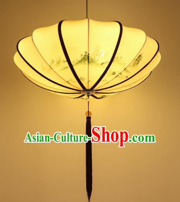 Traditional China Handmade Printing Yellow Lantern Ancient New Year Hanging Lanterns Palace Ceiling Lamp