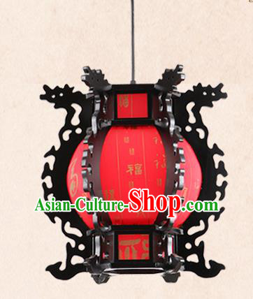 China Handmade Wood Lantern Traditional Dragon Head Lanterns Palace Hanging Lamp