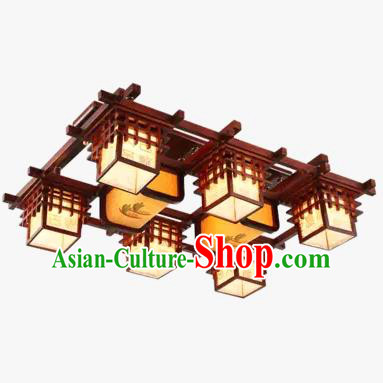 China Handmade Ceiling Lantern Traditional Wood Lanterns Palace Six-Lights Lamp