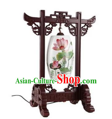 Asian China Handmade Desk Lanterns Traditional Chinese Ancient Lamp Printing Lotus Palace Lantern