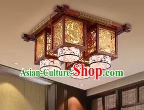 China Handmade Wood Carving Ceiling Lantern Traditional Ancient Four-Lights Lanterns Palace Lamp