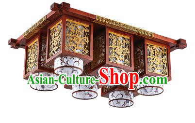 China Handmade Wood Carving Ceiling Lantern Traditional Ancient Six-Lights Lanterns Palace Lamp