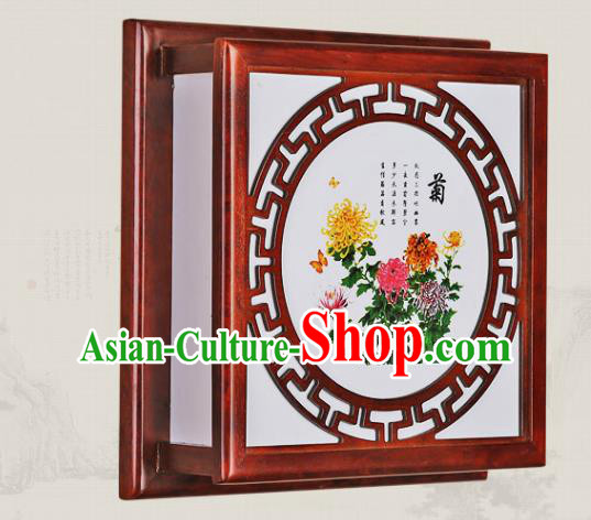 Asian China Handmade Wall Lanterns Traditional Ancient Square Lamp Printing Chrysanthemum Palace Lantern