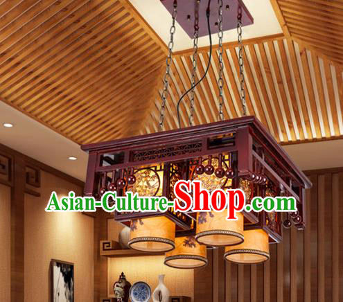 Asian China Handmade Wood Carving Lantern Traditional Ancient Ceiling Lamp Four-Lights Palace Lanterns