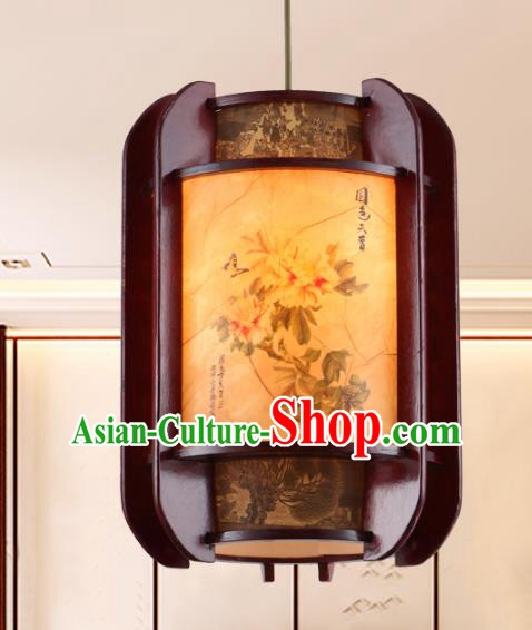 Chinese Handmade Printing Peony Lantern Traditional Palace Ceiling Lamp Ancient Hanging Lanterns
