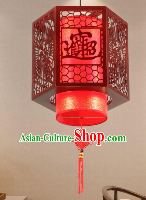 Chinese Handmade Wood Carving Lantern Traditional Palace Red Ceiling Lamp Ancient Hanging Lanterns