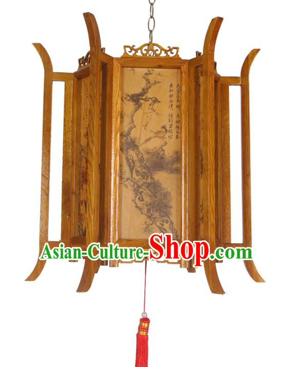 Chinese Handmade Printing Portable Hanging Lantern Traditional Palace Wood Ceiling Lamp Ancient Lanterns