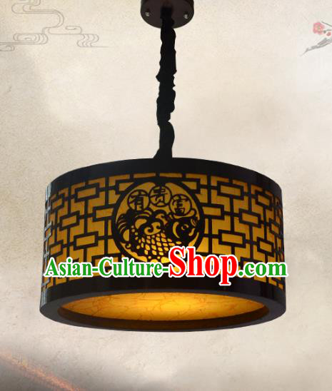 Chinese Handmade Palace Lantern Traditional Hanging Lantern Wood Carving Fish Ceiling Lamp Ancient Lanterns