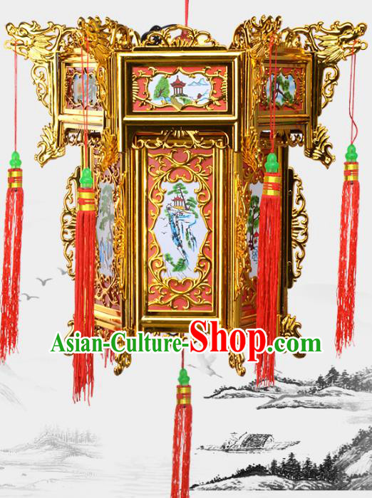 Chinese Handmade Golden Palace Lanterns Traditional New Year Hanging Lantern