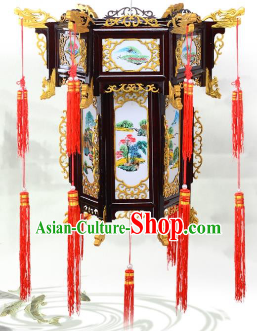 Chinese Handmade Landscape Painting Palace Lanterns Traditional New Year Hanging Lantern