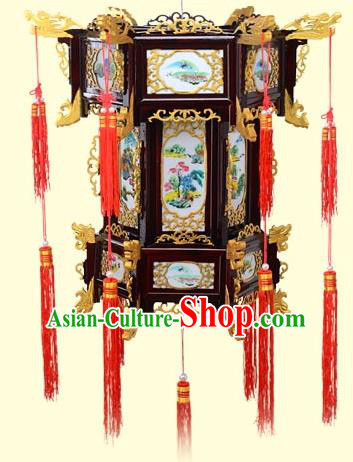 Chinese Handmade Landscape Painting Golden Palace Lanterns Traditional New Year Hanging Lantern