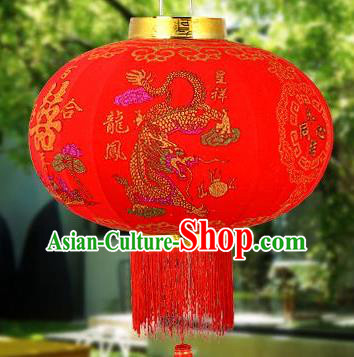 Chinese Handmade Dragon and Phoenix Palace Lanterns Traditional New Year Large Red Hanging Lantern