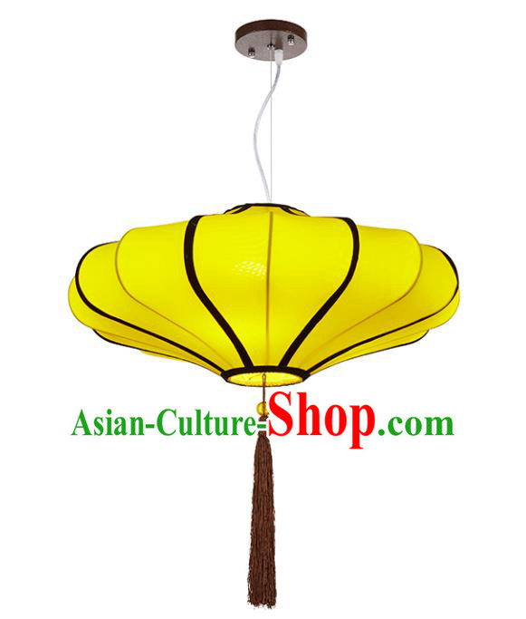 Chinese Classical Handmade Yellow Palace Lanterns Traditional Hanging Lantern Ancient Ceiling Lamp