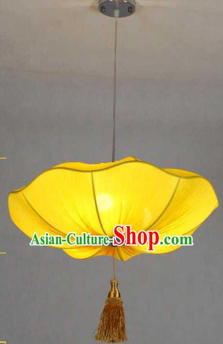 Chinese Classical Handmade Palace Lanterns Traditional Yellow Lotus Hanging Lantern Ancient Ceiling Lamp